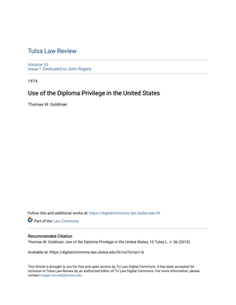 Use of the Diploma Privilege in the United States