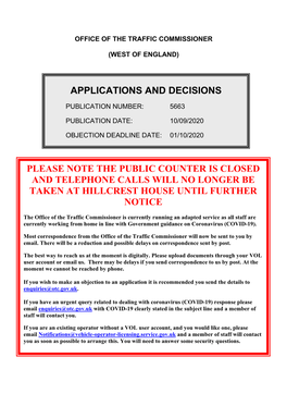 Applications and Decisions for the West of England