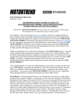 FOR IMMEDIATE RELEASE December 3, 2019 MOTORTREND