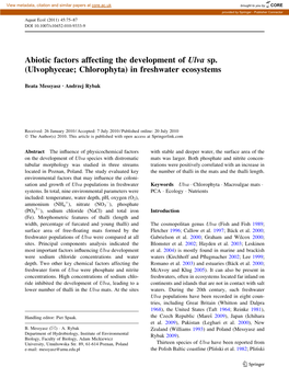 Abiotic Factors Affecting the Development of Ulva Sp