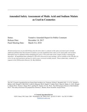 Amended Safety Assessment of Malic Acid and Sodium Malate As Used in Cosmetics