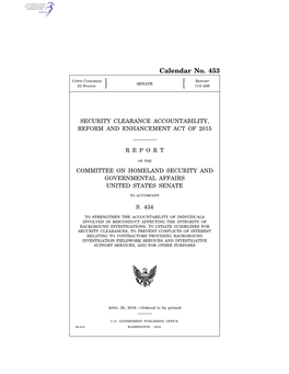 Report on the Security Clearance Accountability, Reform And