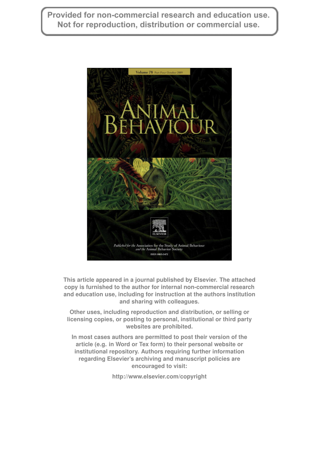 Animal Behaviour, 78, 1001-1010