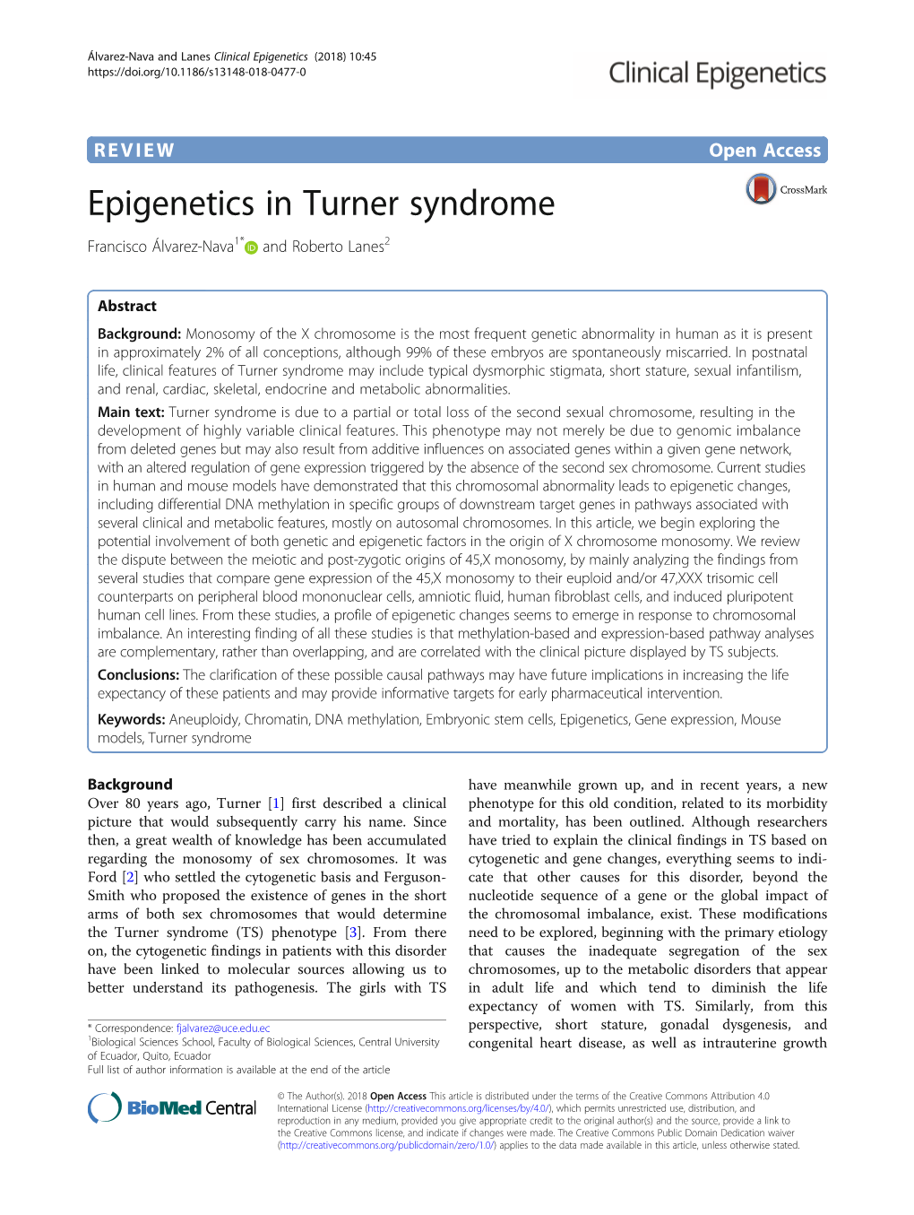 Epigenetics in Turner Syndrome Francisco Álvarez-Nava1* and Roberto Lanes2