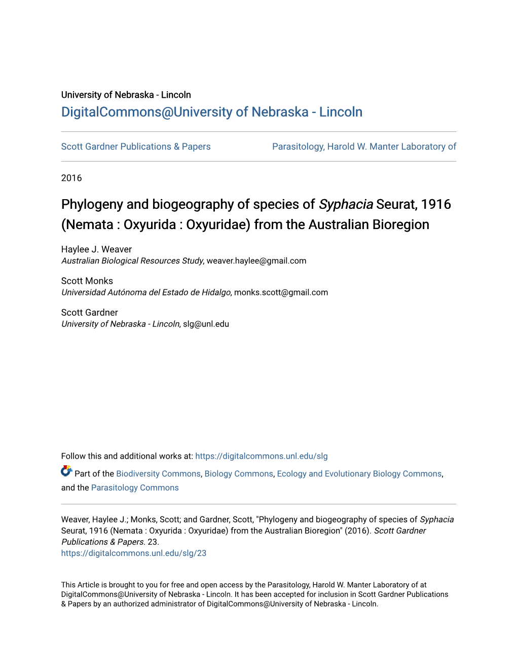 Nemata : Oxyurida : Oxyuridae) from the Australian Bioregion