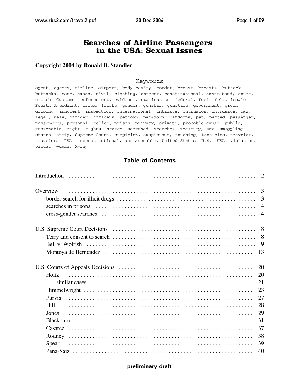 Searches of Airline Passengers in the USA: Sexual Issues