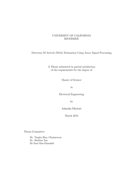 (DOA) Estimation Using Array Signal Processing a Thesis Submitted In