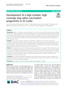 Development of a High Number, High Coverage Dog Rabies Vaccination Programme in Sri Lanka Carlos Sánchez-Soriano1* , Andrew D