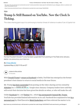 Trump Is Still Banned on Youtube. Now the Clock Is Ticking. - WSJ
