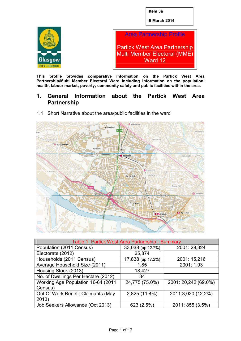 1. General Information About the Partick West Area Partnership Area