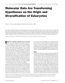 Molecular Data Are Transforming Hypotheses on the Origin and Diversification of Eukaryotes