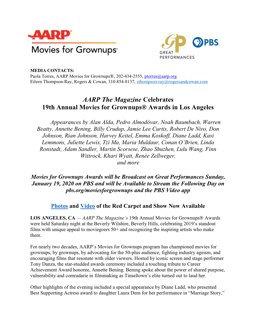 AARP the Magazine Celebrates 19Th Annual Movies for Grownups® Awards in Los Angeles