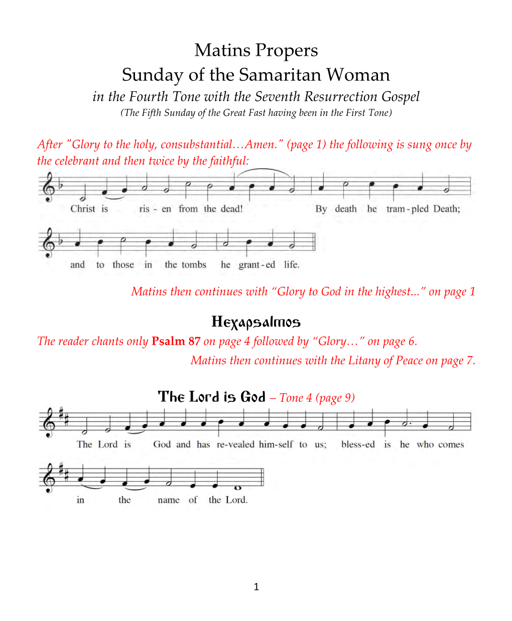 Matins Propers Sunday of the Samaritan Woman