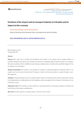 Evolution of the Airport and Air Transport Industry in Colombia and Its Impact on the Economy