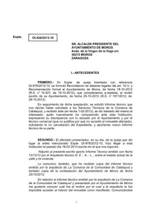 Expte. SR. ALCALDE-PRESIDENTE DEL AYUNTAMIENTO DE MOROS