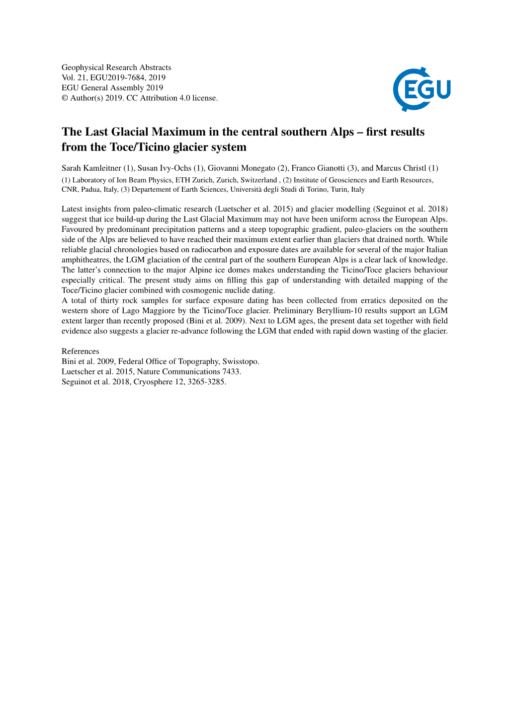 The Last Glacial Maximum in the Central Southern Alps – ﬁrst Results from the Toce/Ticino Glacier System