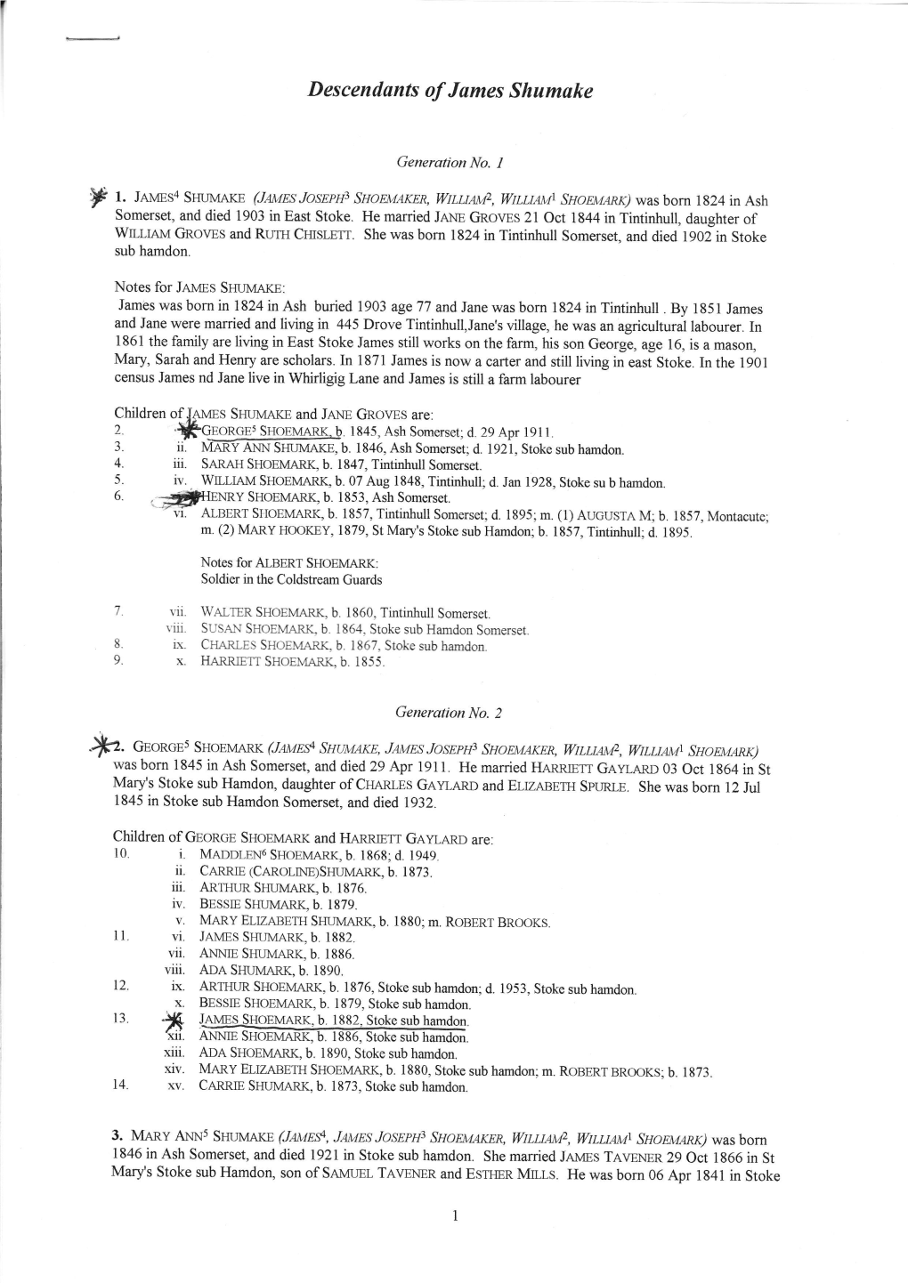 Shoemark Family History