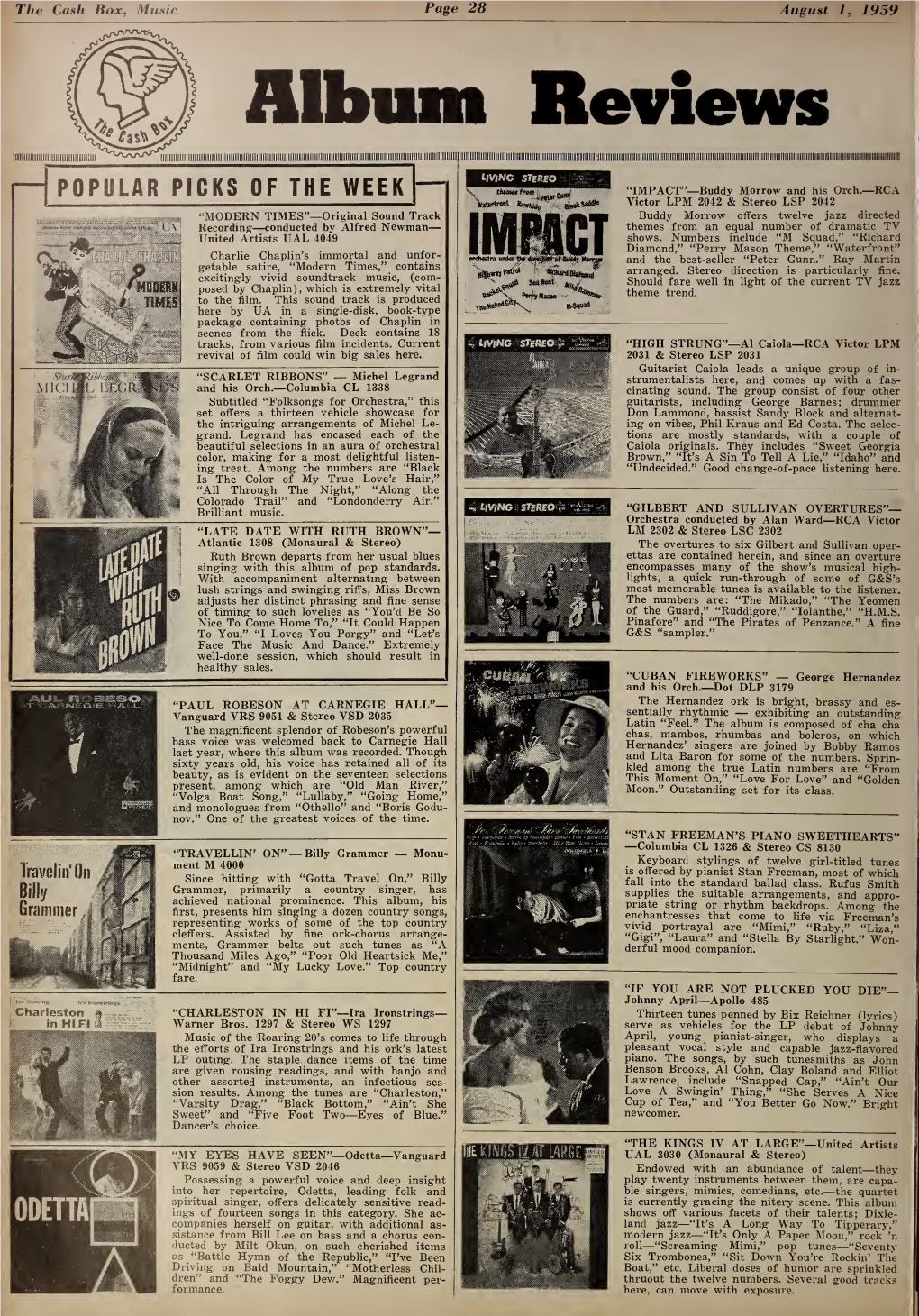 Cash Box , Music August I, 1959 Album Reviews