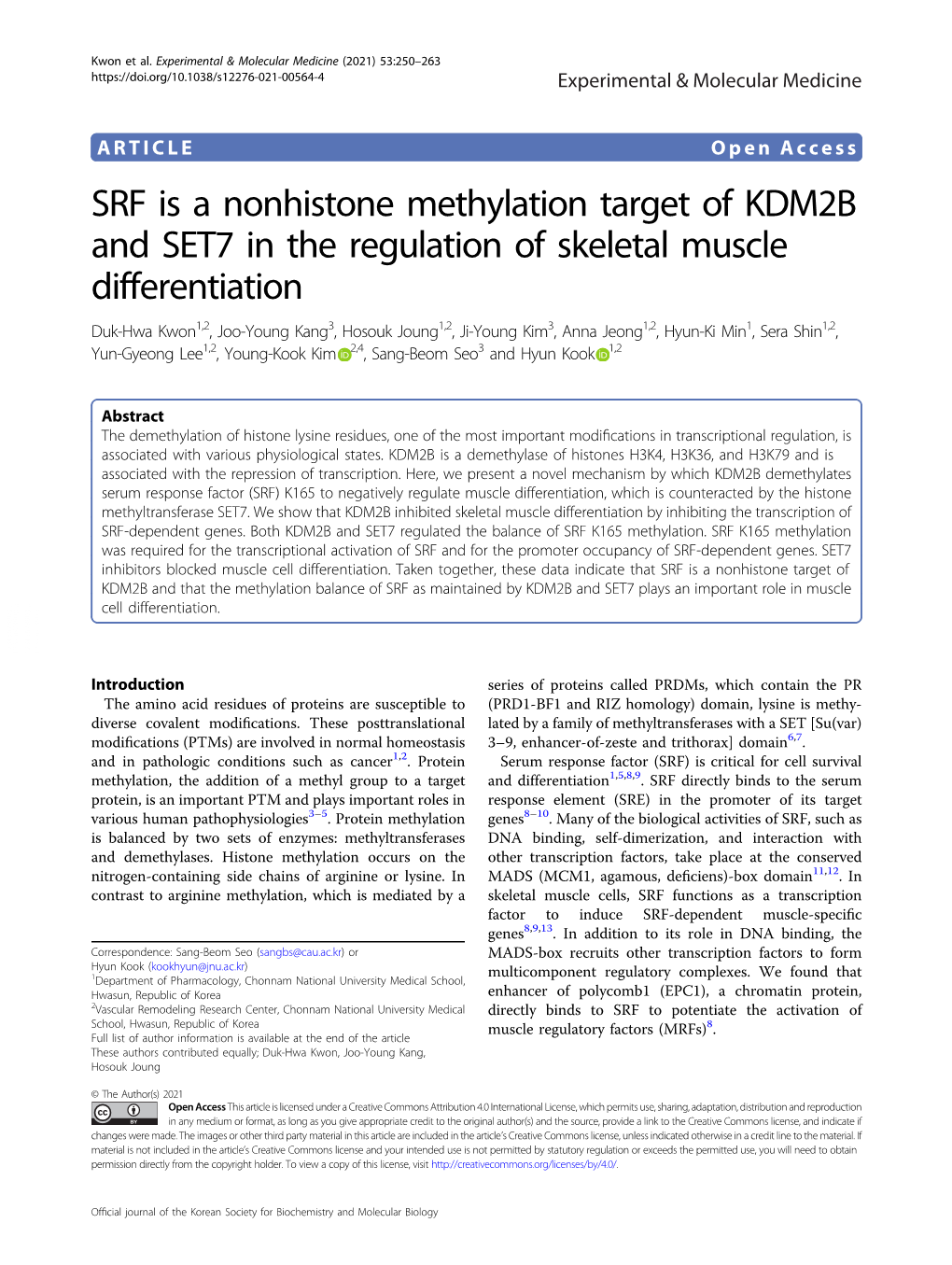 SRF Is a Nonhistone Methylation Target of KDM2B and SET7 in The