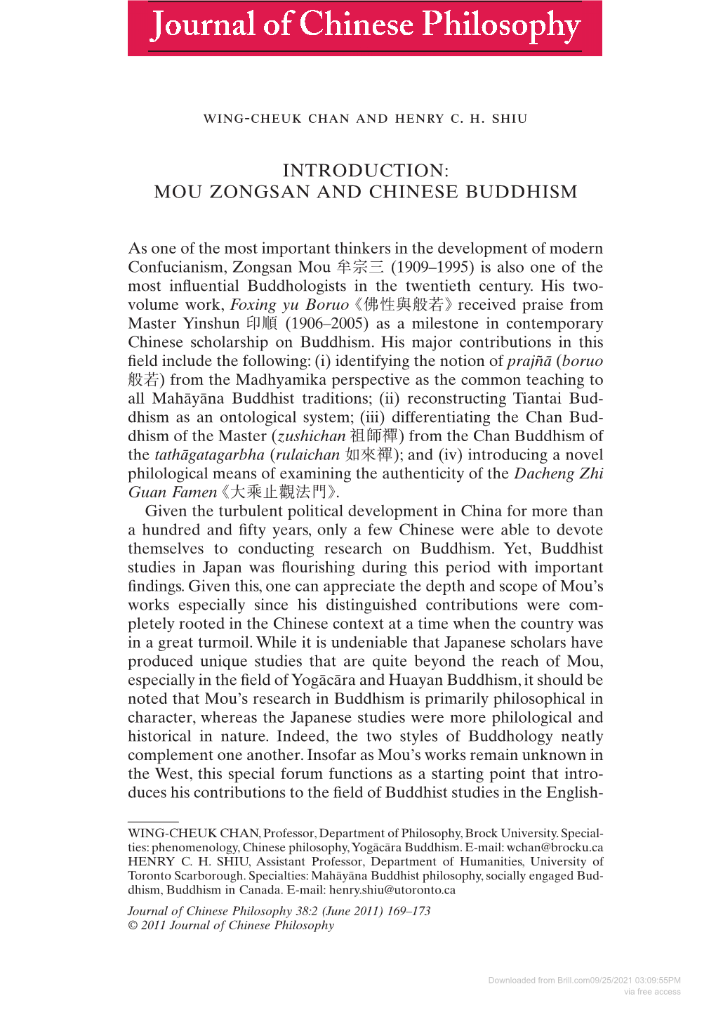 Mou Zongsan and Chinese Buddhism