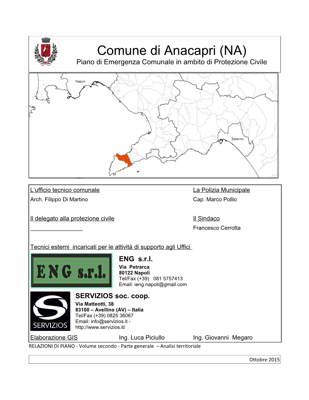 Comune Di Anacapri (NA) Piano Di Emergenza Comunale in Ambito Di Protezione Civile