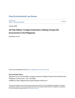 All That Glitters: Foreign Investment in Mining Trumps the Environment in the Philippines