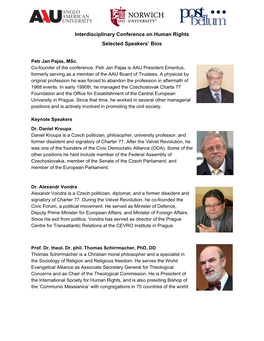 Interdisciplinary Conference on Human Rights Selected Speakers’ Bios
