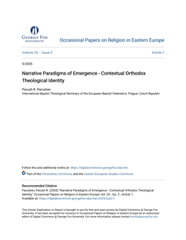 Narrative Paradigms of Emergence - Contextual Orthodox Theological Identity