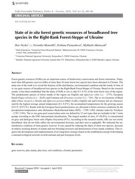 State of in Situ Forest Genetic Resources of Broadleaved Tree Species in the Right-Bank Forest-Steppe of Ukraine