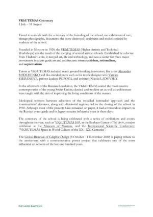 Vkhutemas Centenary Press Release