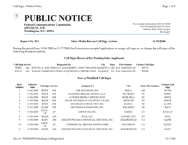 Public Notice Page 1 of 2 PUBLIC NOTICE Federal Communications Commission News Media Information 202/418-0500 Fax-On-Demand 202/418-2830 445 12Th St., S.W