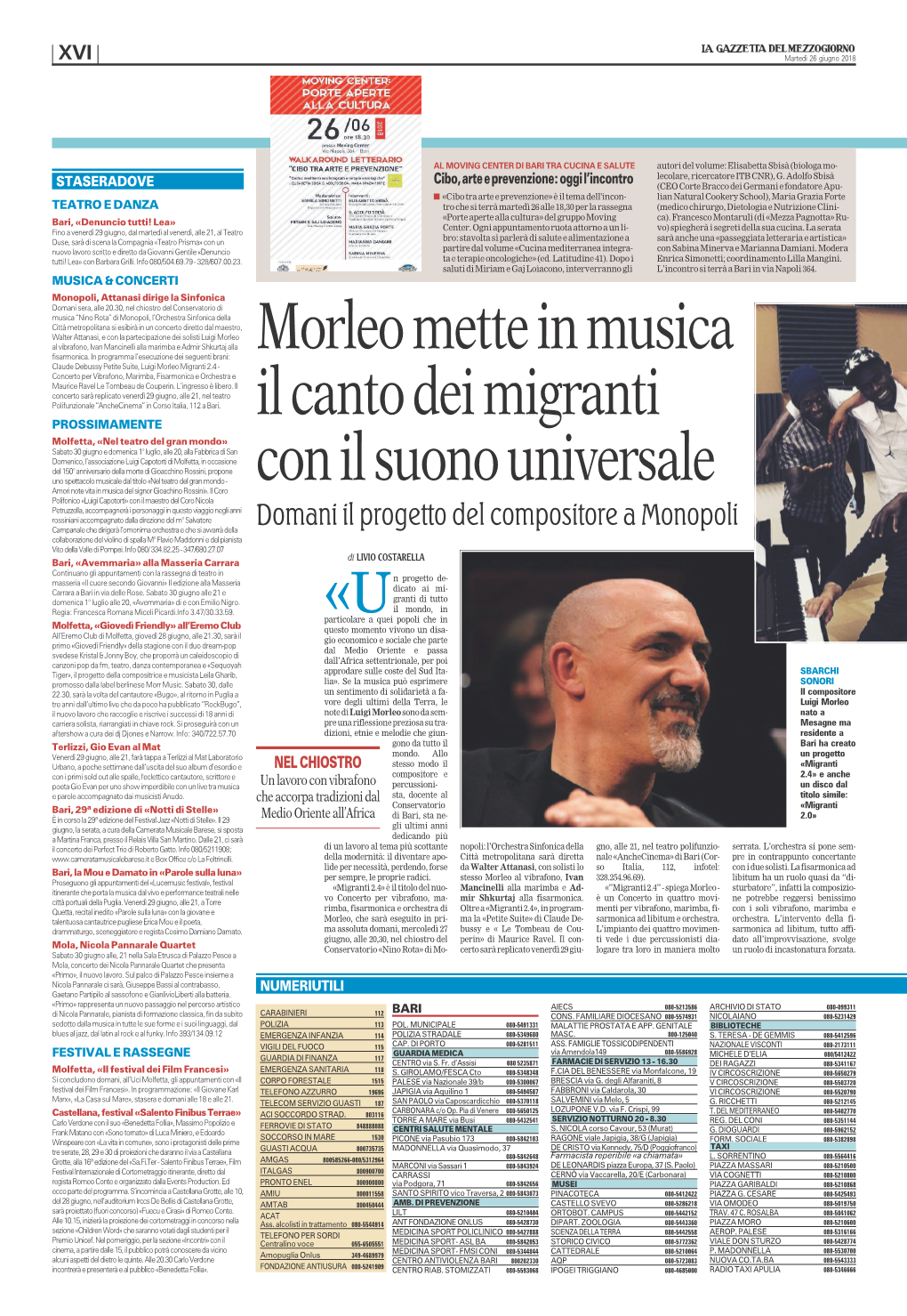 Morleo Mette in Musica Il Canto Dei Migranti Con Il Suono Universale
