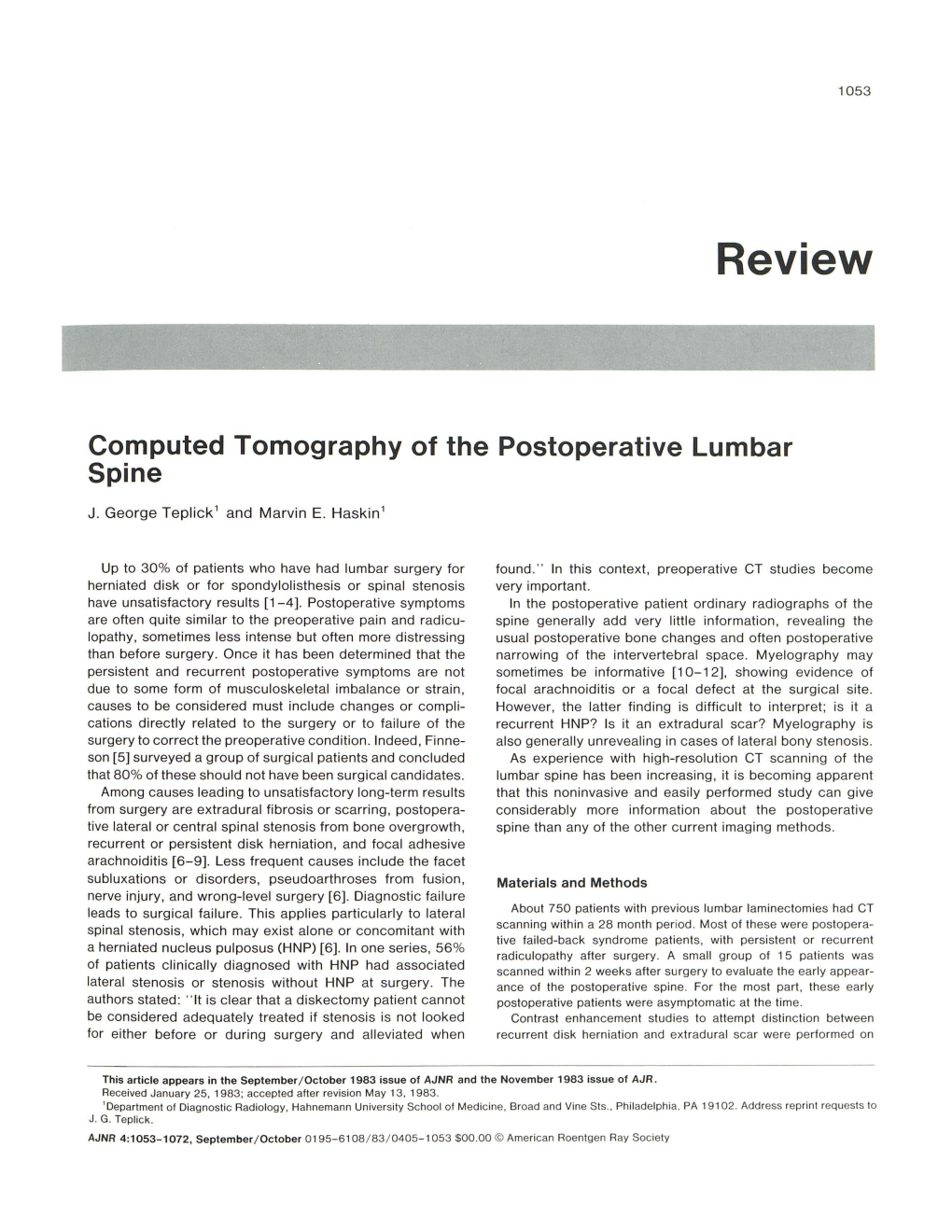 Computed Tomography of the Postoperative Lumbar Spine