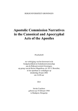 Apostolic Commission Narratives in the Canonical and Apocryphal Acts of the Apostles