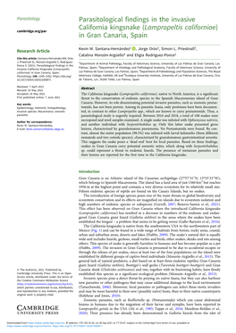 Parasitological Findings in the Invasive California Kingsnake (Lampropeltis Californiae) in Gran Canaria, Spain