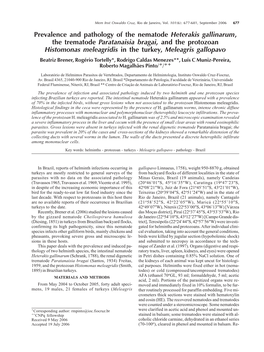 Prevalence and Pathology of the Nematode Heterakis Gallinarum, The