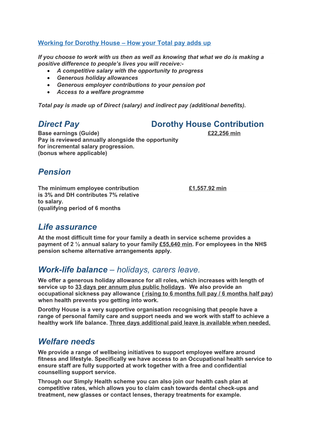 Working for Dorothy House How Your Total Pay Adds Up