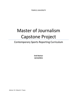 Master of Journalism Capstone Project Contemporary Sports Reporting Curriculum