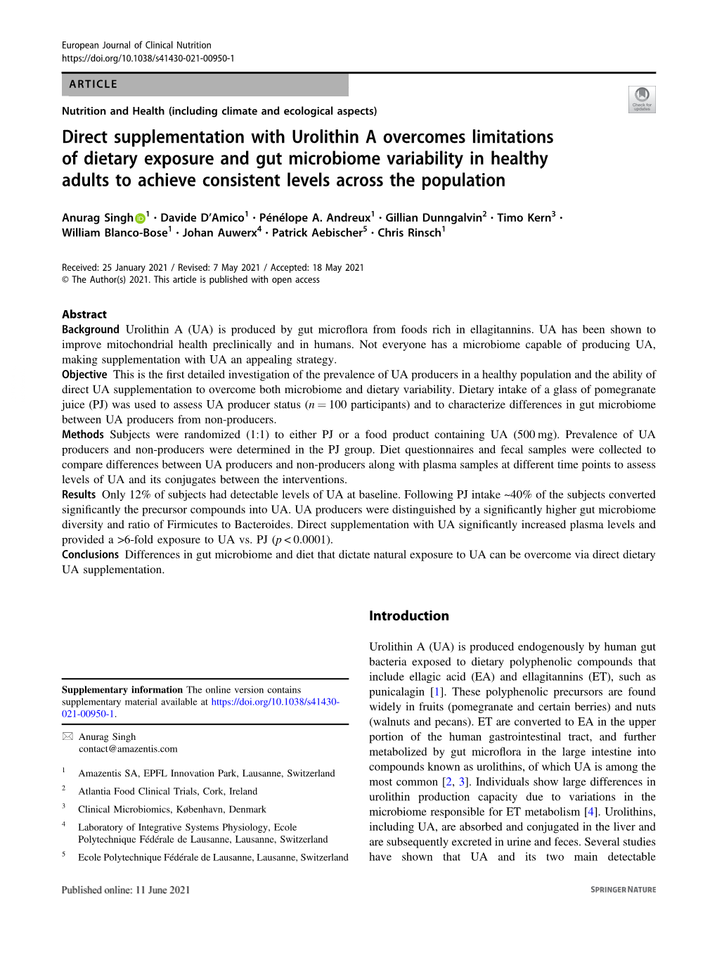 Direct Supplementation with Urolithin a Overcomes Limitations of Dietary