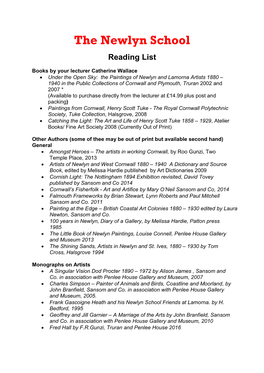 The Newlyn School Reading List