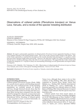 Observations of Collared Petrels (Pterodroma Brevipes) on Vanua Lava, Vanuatu, and a Review of the Species’ Breeding Distribution
