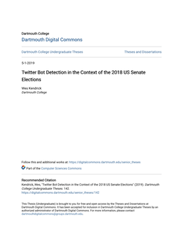 Twitter Bot Detection in the Context of the 2018 US Senate Elections