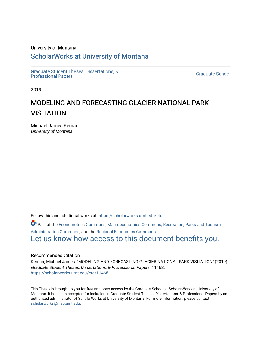 Modeling and Forecasting Glacier National Park Visitation