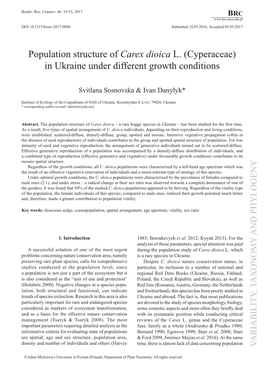 Population Structure of Carex Dioica L. (Cyperaceae) in Ukraine Under Different Growth Conditions