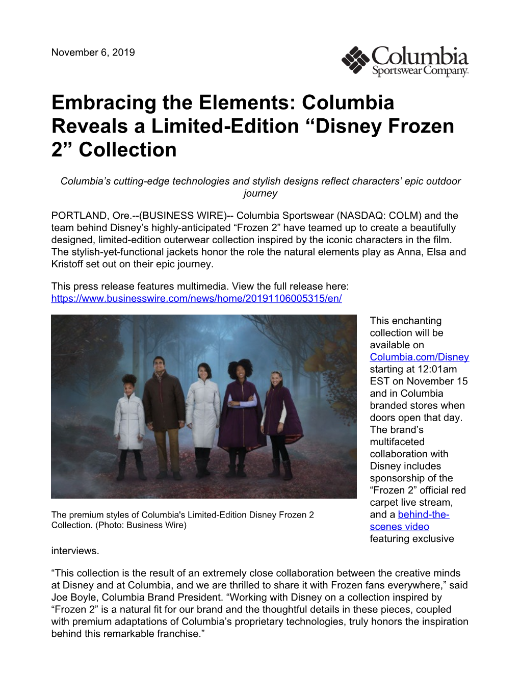 Embracing the Elements: Columbia Reveals a Limited-Edition “Disney Frozen 2” Collection
