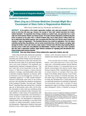 Shen-Jing As a Chinese Medicine Concept Might Be a Counterpart of Stem Cells in Regenerative Medicine