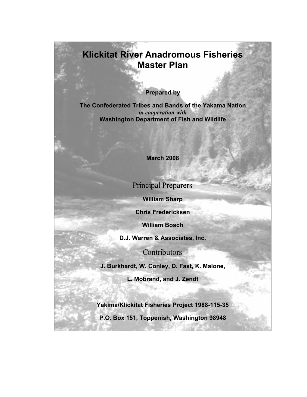 Klickitat River Anadromous Fisheries Master Plan