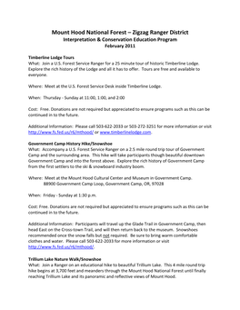 Mount Hood National Forest – Zigzag Ranger District Interpretation & Conservation Education Program February 2011