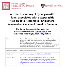 A Tripartite Survey of Hyperparasitic Fungi Associated with Ectoparasitic Flies on Bats (Mammalia: Chiroptera) in a Neotropical Cloud Forest in Panama