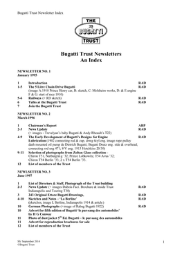 Bugatti Trust Newsletters an Index